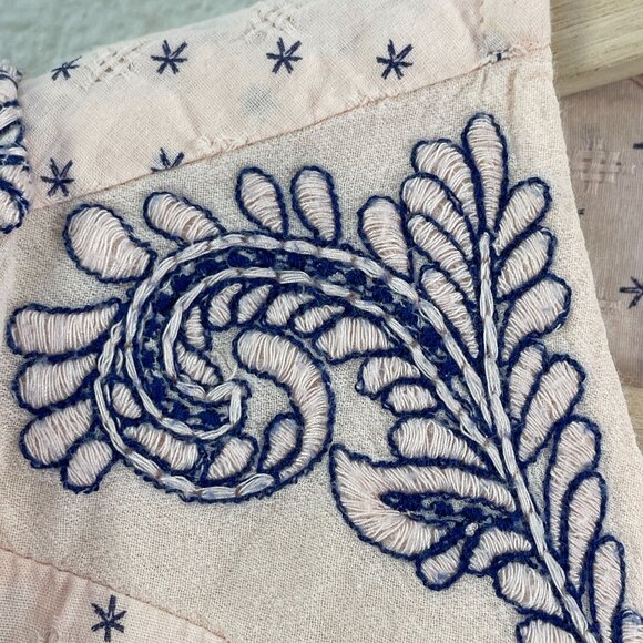 Lucky Brand Womens Medium Embroidered Peasant Blouse Tassel Tie Neck Shirt Top - Picture 8 of 10